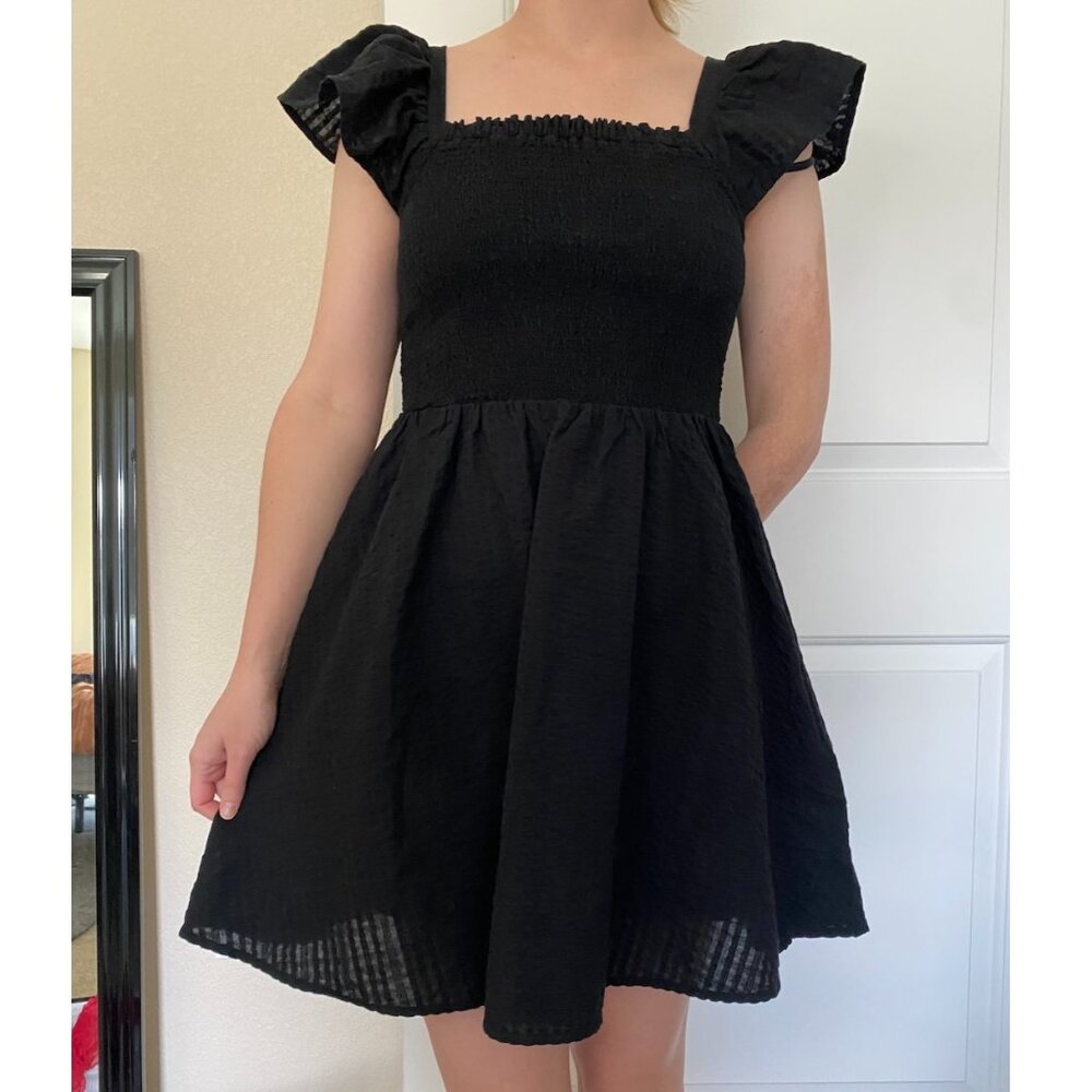 Black Smocked Old Navy Flutter Sleeve Dress